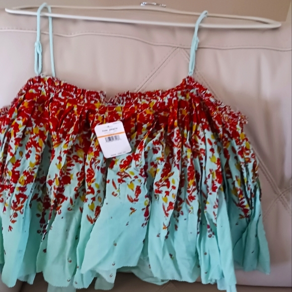 Free People top. Mint green and red in color - Picture 1 of 4